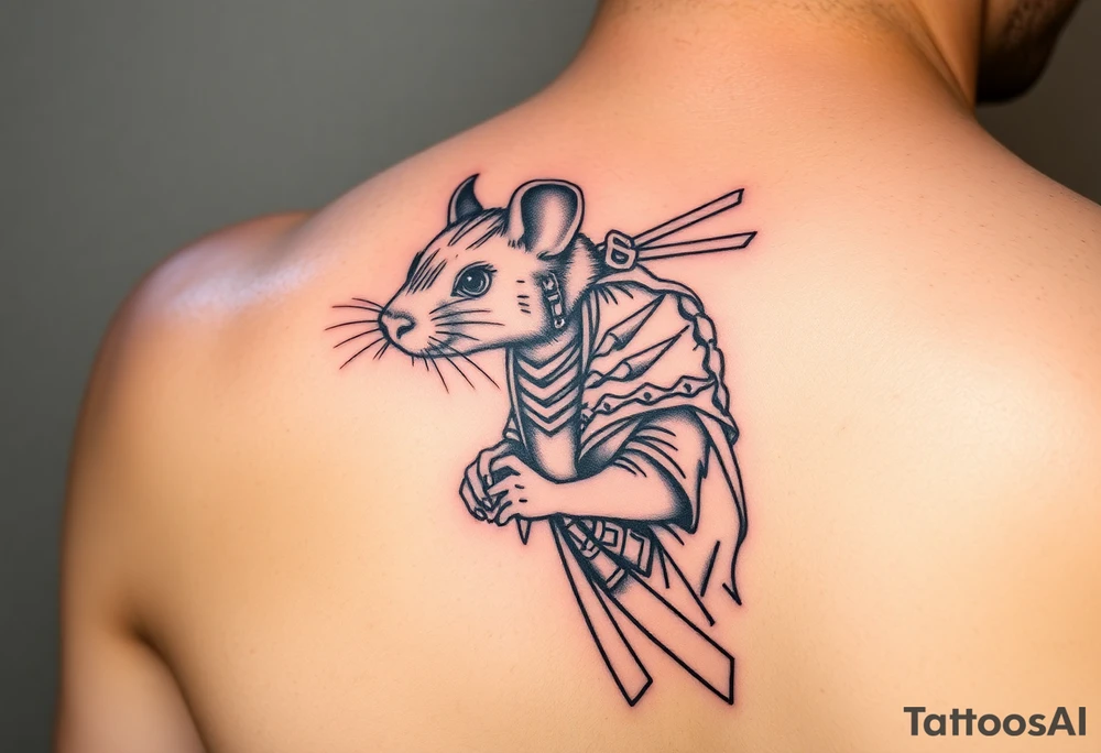 rat dressed up as queen samurai tattoo idea