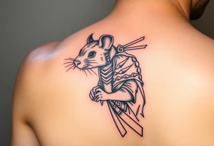 rat dressed up as queen samurai tattoo idea
