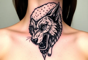 A  wolf snarling as a sheep  mystical creature tattoo idea