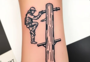 power lineman climbing a wooden 12kv pole. Make the pole a cross that has a hidden resemblance to god. tattoo idea