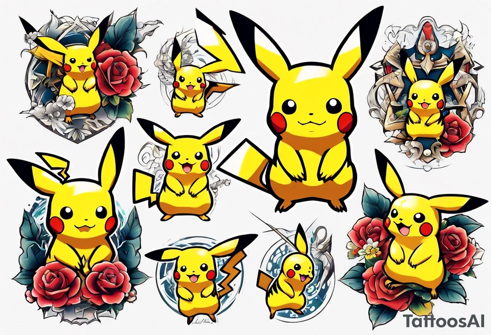 Pikachu from pokémon, elegant and colorful for arm tattoo tattoo idea