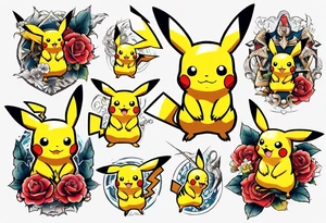 Pikachu from pokémon, elegant and colorful for arm tattoo tattoo idea