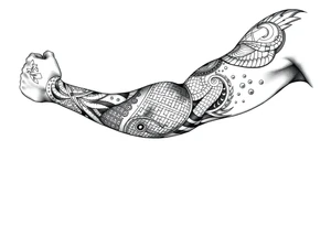 Sicilian Forearm tribal sleeve with patterns and symbols with snake scales tattoo idea