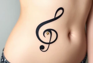 A geometric treble clef with sharp lines, made from bold black ink and accented with geometric shapes in gold tattoo idea