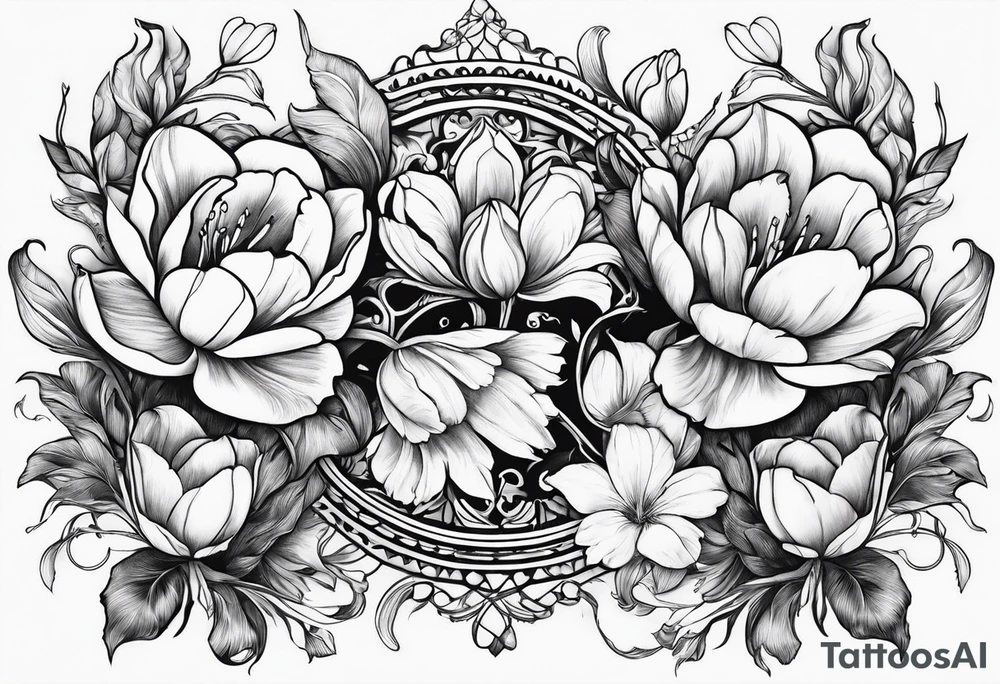 Scorpio and Leo with black and white tulips tattoo idea