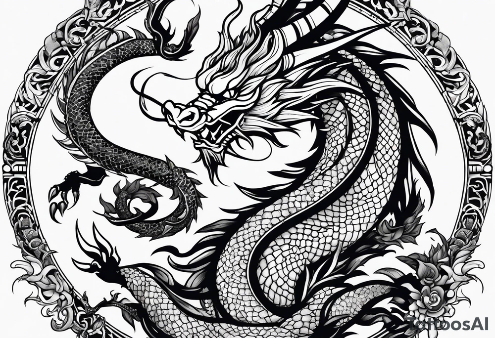 an asian dragon, anime-style, surrounding a vajra tattoo idea