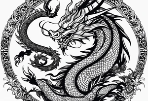 an asian dragon, anime-style, surrounding a vajra tattoo idea