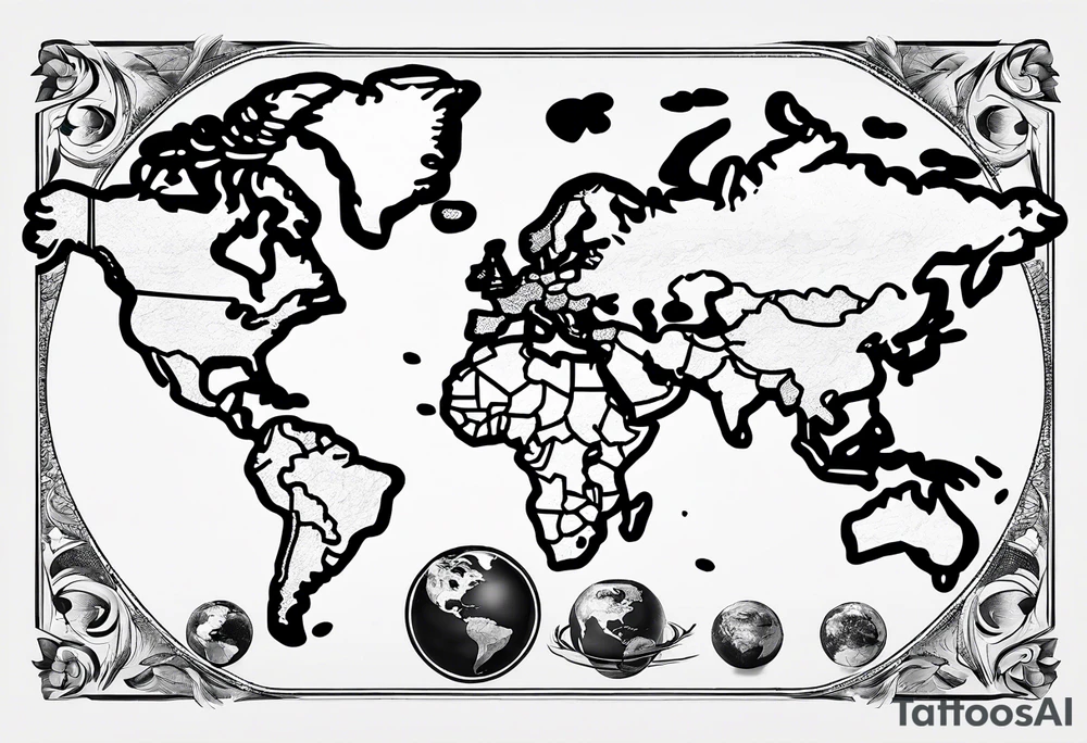 the earth with a flat map design tattoo idea