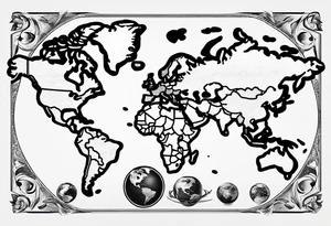 the earth with a flat map design tattoo idea