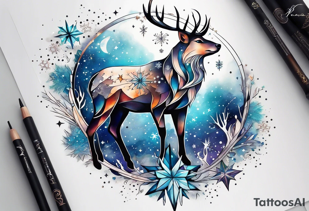 Constellation, animal, snowflake tattoo idea