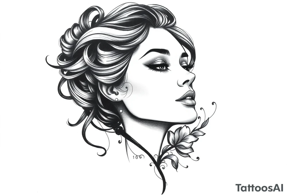 Powerful side profile woman’s face tattoo idea