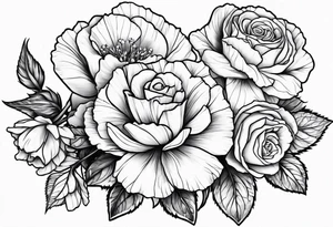 Flower heads of primrose 2 carnation and rose together tattoo idea