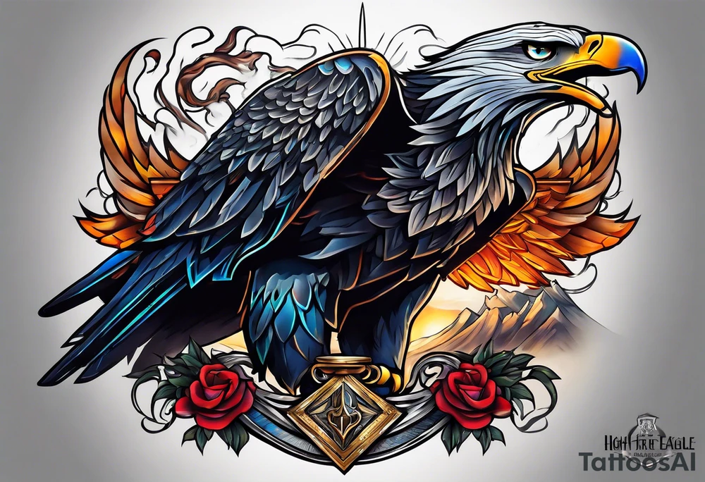 Dark eagle chest tattoo idea