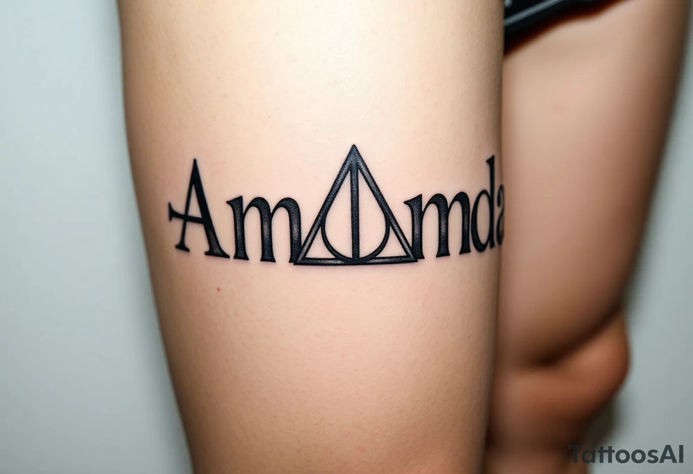 Amanda name with Harry Potter deathly hallows tattoo idea