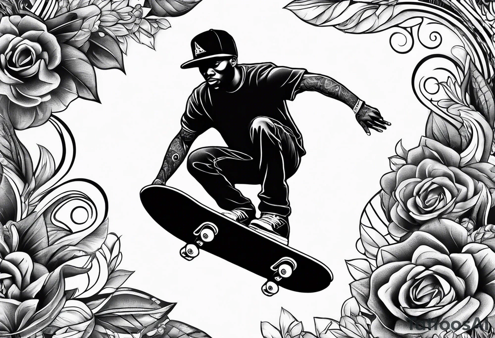 Black person skateboarding tattoo idea