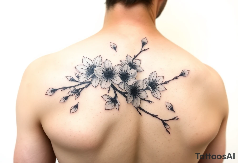 delicate cherry blossoms swirling in spring breeze with petals tattoo idea