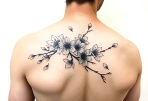 delicate cherry blossoms swirling in spring breeze with petals tattoo idea