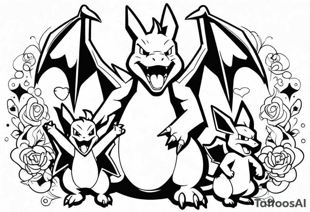 charizard and pikachu dad and daughter tattoo idea