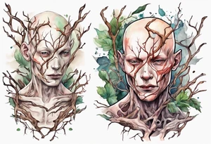 a pale man made out of tree branches tattoo idea