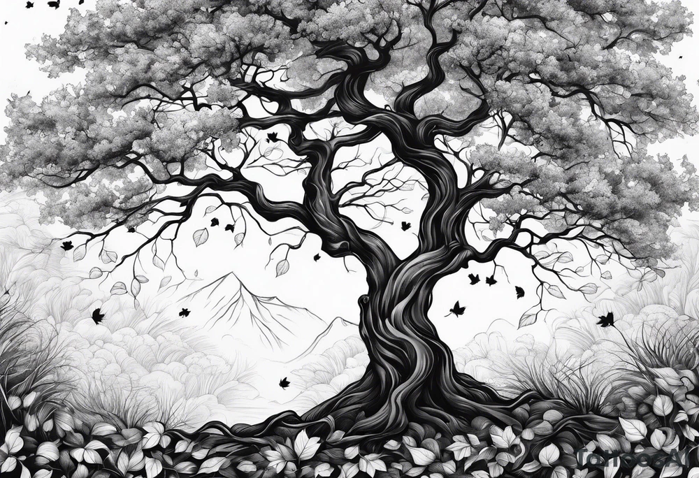 tree by itself with fallen leaves tattoo idea