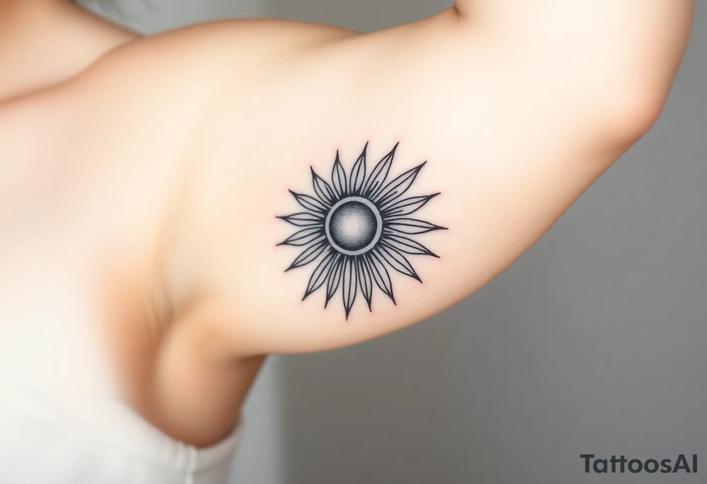 Shining Mystical sun with long  leaning sunflower sun tattoo idea