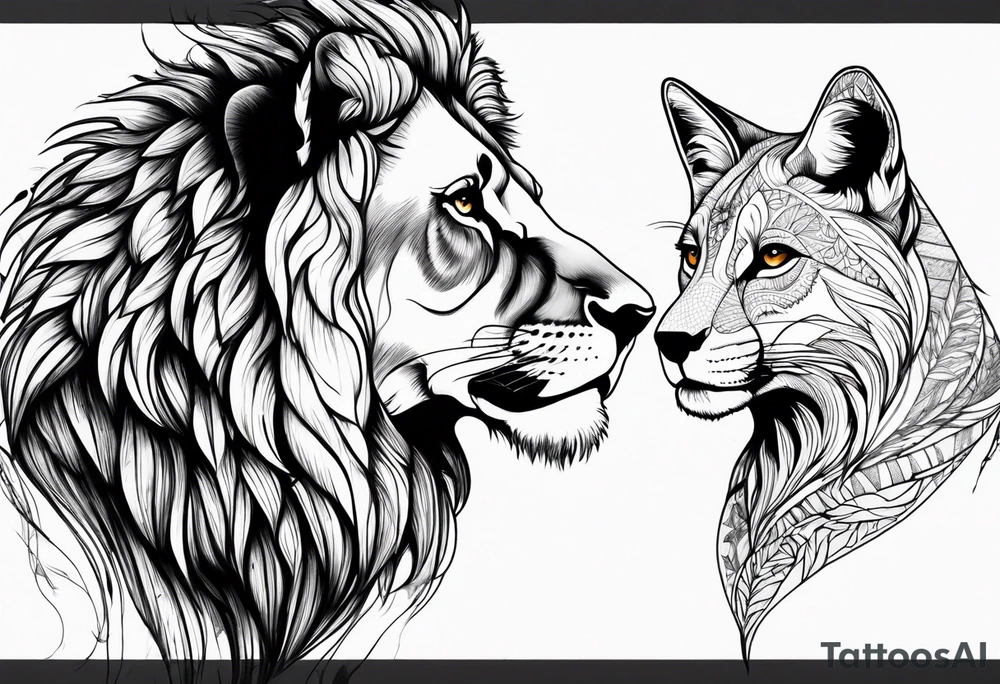 lion, fox, side by side tattoo idea