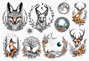 wasser sonne und mond fuchs eule kolibri wald hirsch blume des lebens 
baum berlin tattoo idea