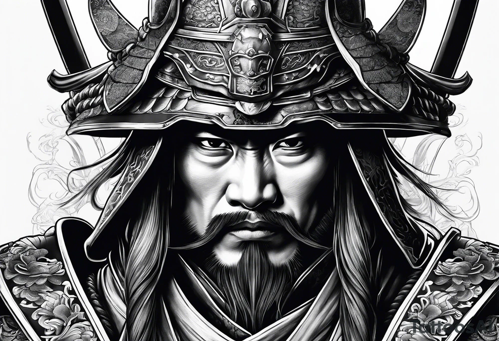 a samurai with his helmet tattoo idea