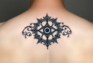 A abundance and protection symbol with an evil eye protection symbol in the center of it.  I’d like it windy very small “so mote it be” with a magic wand tattoo idea