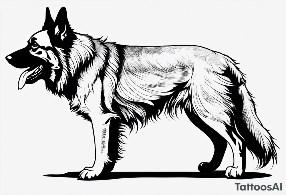 Create aggressive, vicious dog, with some blood coming out of his mouth and saliva. Make it a drawing and use the image of reference. I am going to add. I want HIM TO BE ANGRY WITH RED EYES use German shepherd tattoo idea