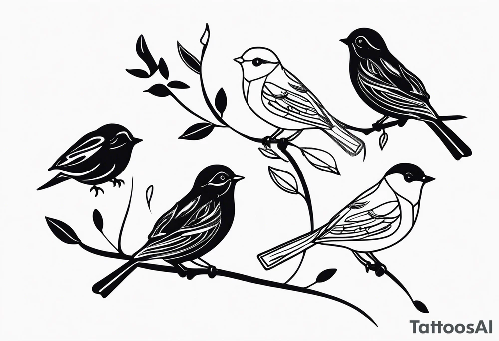 unique small feminine leaftattoo with birds tattoo idea