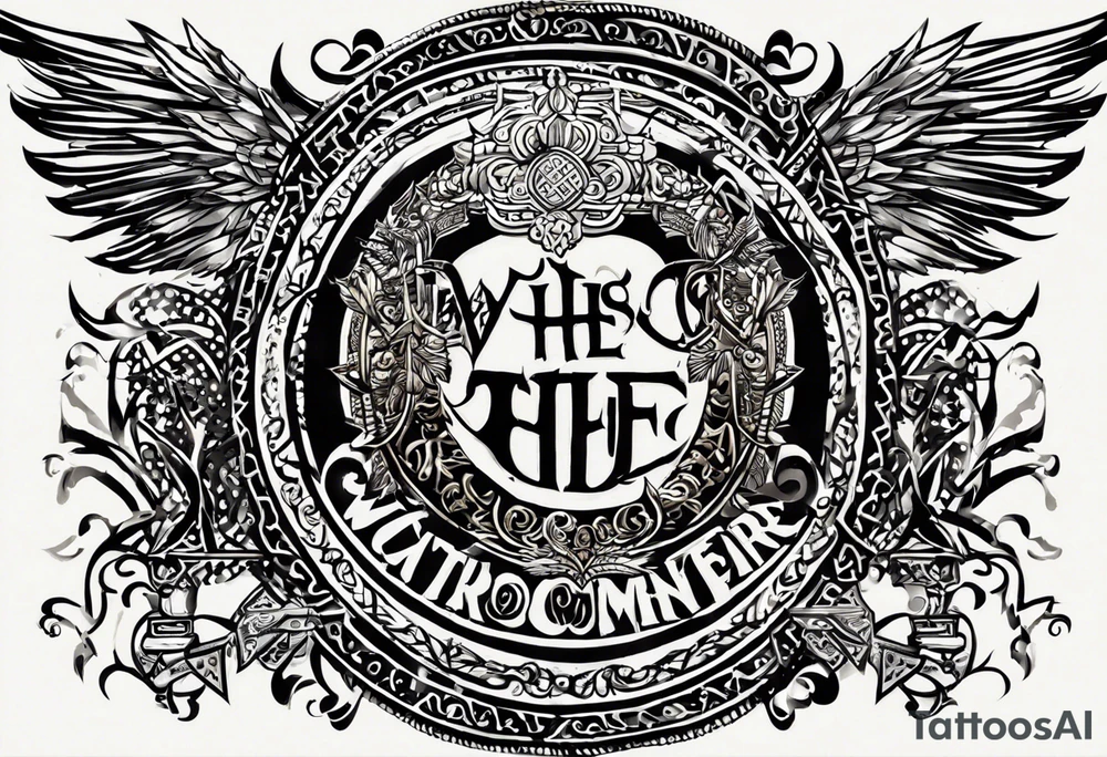 The tattoo is spiritually driven, using the Latin quote "Vincit qui see Vincit," which translates to "He who conquers himself conquers the world." Create this tattoo using the ideas of the warrior spirit, discipline, and growth in all aspects of life. The tattoo will be on the forearm tattoo idea