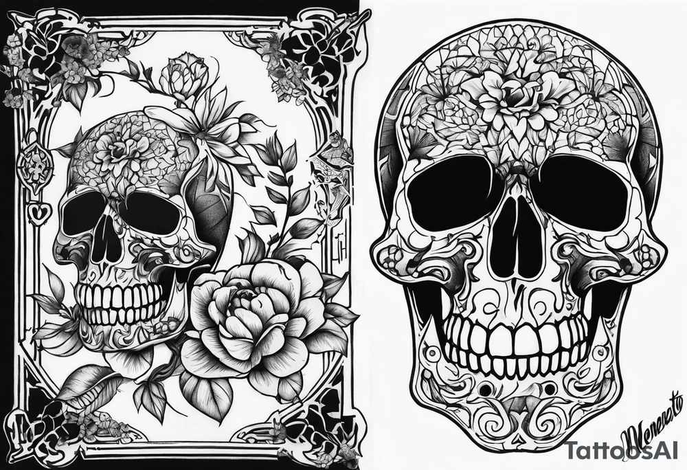 Memento mori writen skull sleeve tattoo design tattoo idea