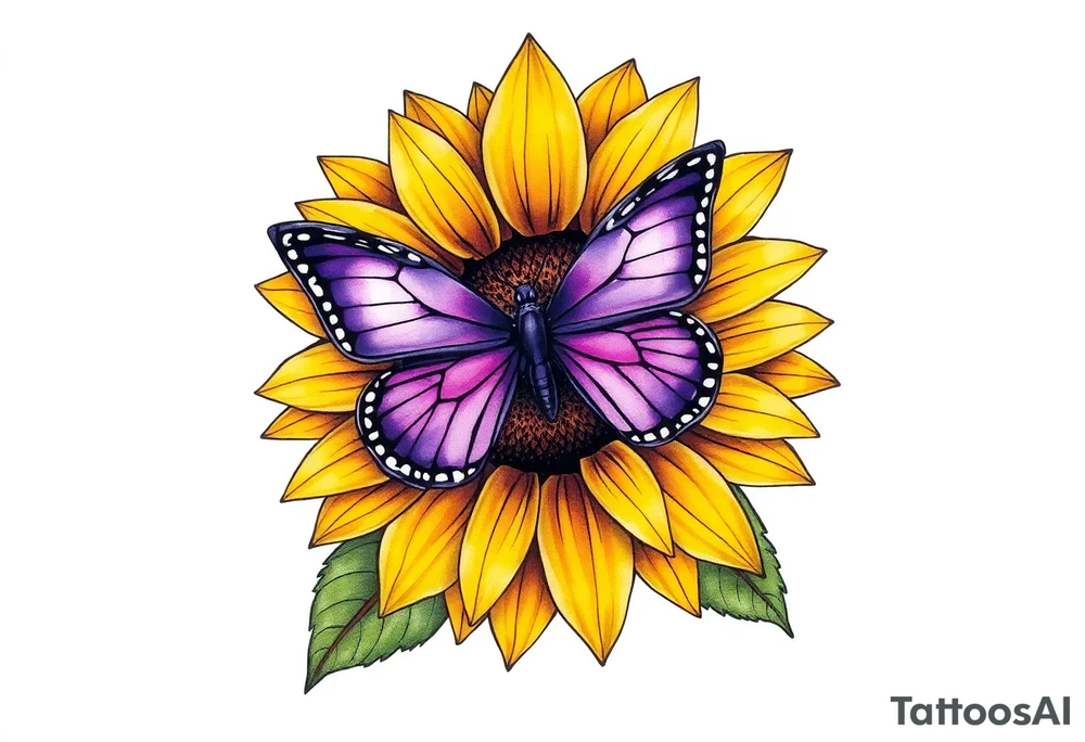 Sunflower with purple butterfly tattoo idea