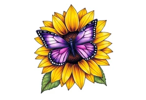 Sunflower with purple butterfly tattoo idea