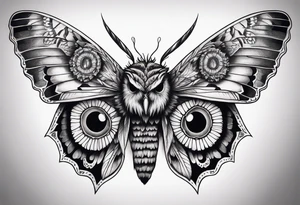 Dead head moth with long wings and owl eyes tattoo idea