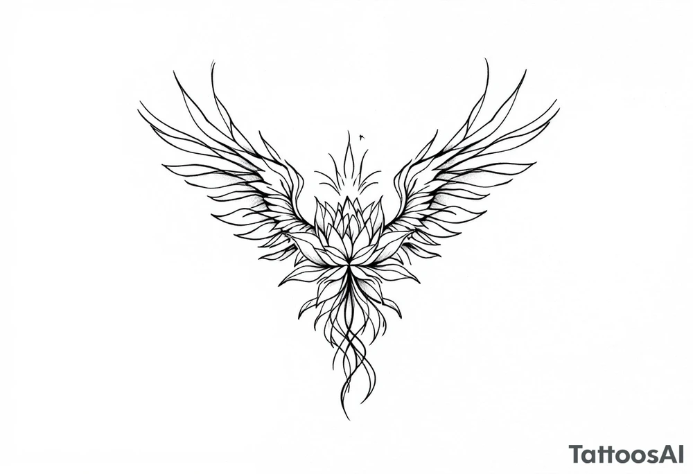 Fine thin lines very small minimalist tattoo combo of phenix and lotus tattoo idea