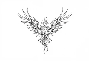 Fine thin lines very small minimalist tattoo combo of phenix and lotus tattoo idea