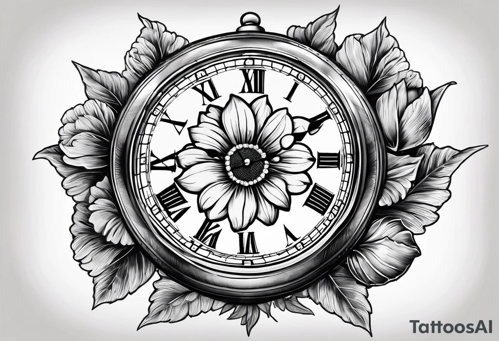 Vintage pocket watch with one marigold flower. tattoo idea