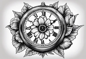 Vintage pocket watch with one marigold flower. tattoo idea
