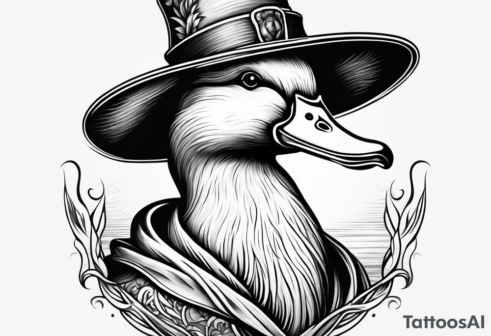 Mallard Duck with a wand and a wizard hat tattoo idea