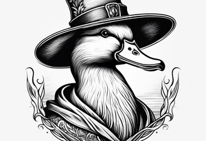 Mallard Duck with a wand and a wizard hat tattoo idea