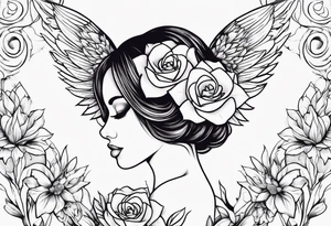 self love, flowers and wings tattoo idea