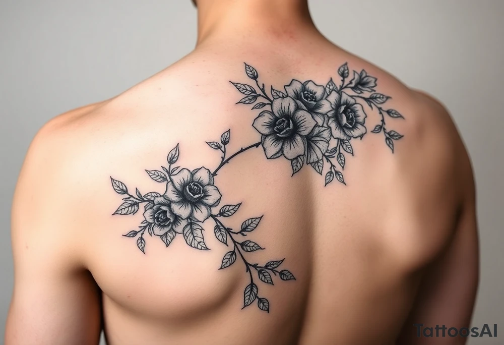 Orchard vines with roses and lilies on the arm tattoo idea