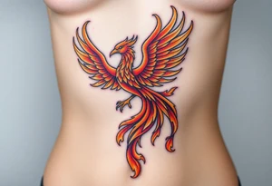 magnificent phoenix rising from golden flames with trailing embers tattoo idea