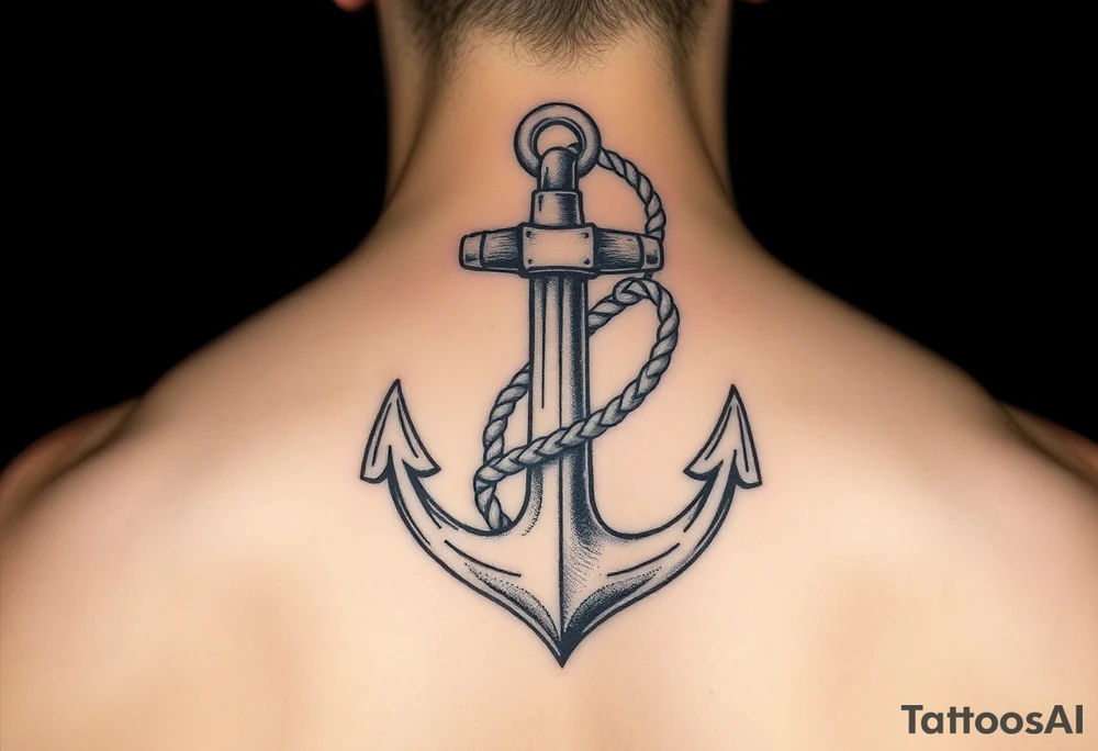 weathered anchor wrapped in nautical rope with sea waves tattoo idea