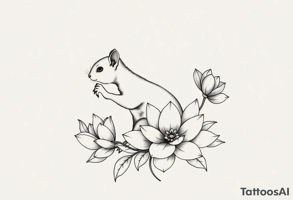 rabbid squirrel blooming lotus flowers tattoo idea