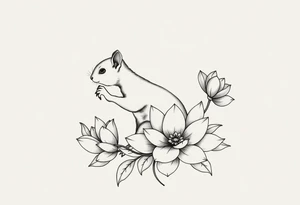 rabbid squirrel blooming lotus flowers tattoo idea