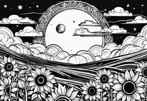 Sunflowers sun and moon tattoo idea