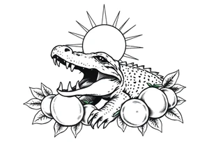 can you do another post stamp florida themed design with a gator the sun and oranges in a traditiona style tattoo idea